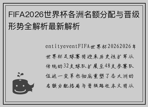 FIFA2026世界杯各洲名额分配与晋级形势全解析最新解析